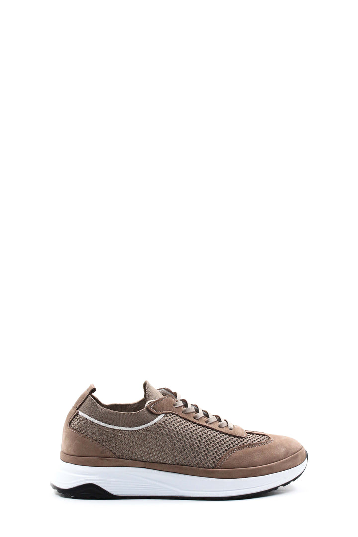 Men's Beige Suede and Mesh Lace-Up Sneakers - Wessi