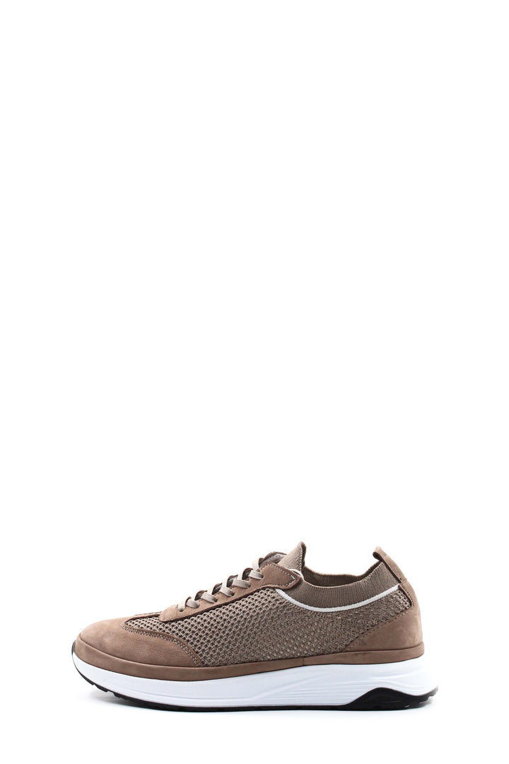 Men's Beige Suede and Mesh Lace-Up Sneakers - Wessi