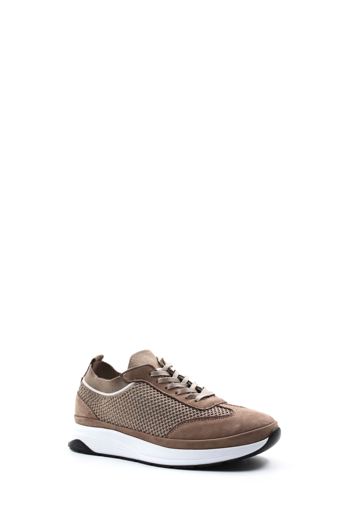 Men's Beige Suede and Mesh Lace-Up Sneakers - Wessi
