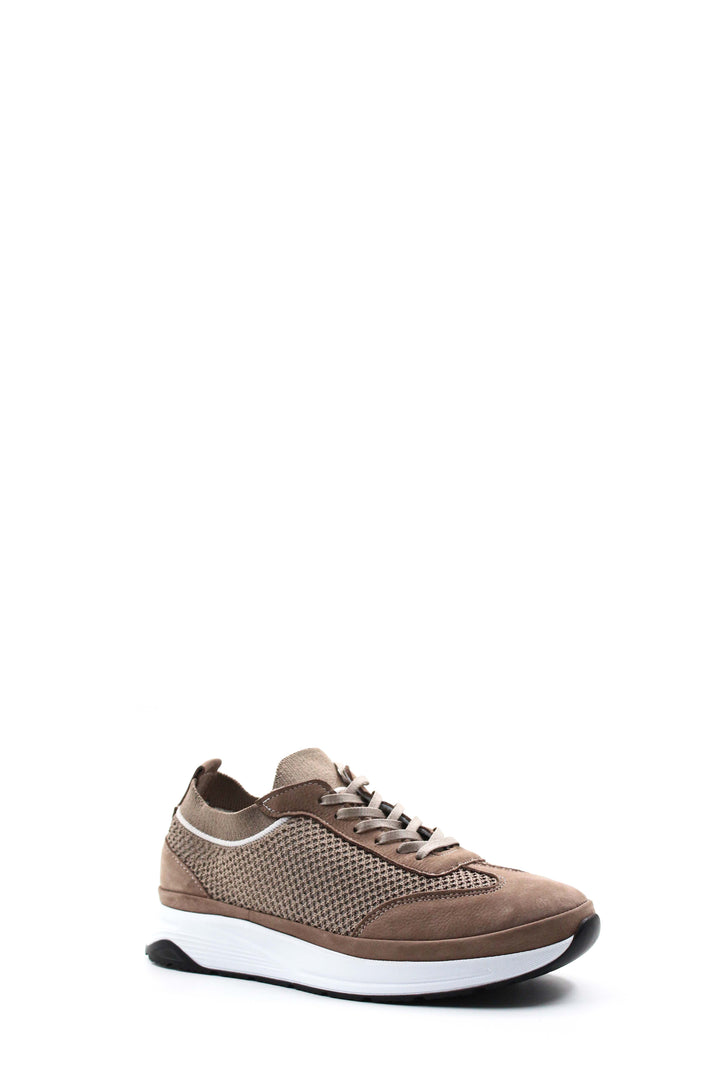 Men's Beige Suede and Mesh Lace-Up Sneakers - Wessi