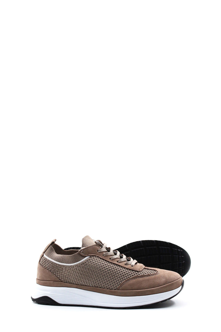 Men's Beige Suede and Mesh Lace-Up Sneakers - Wessi