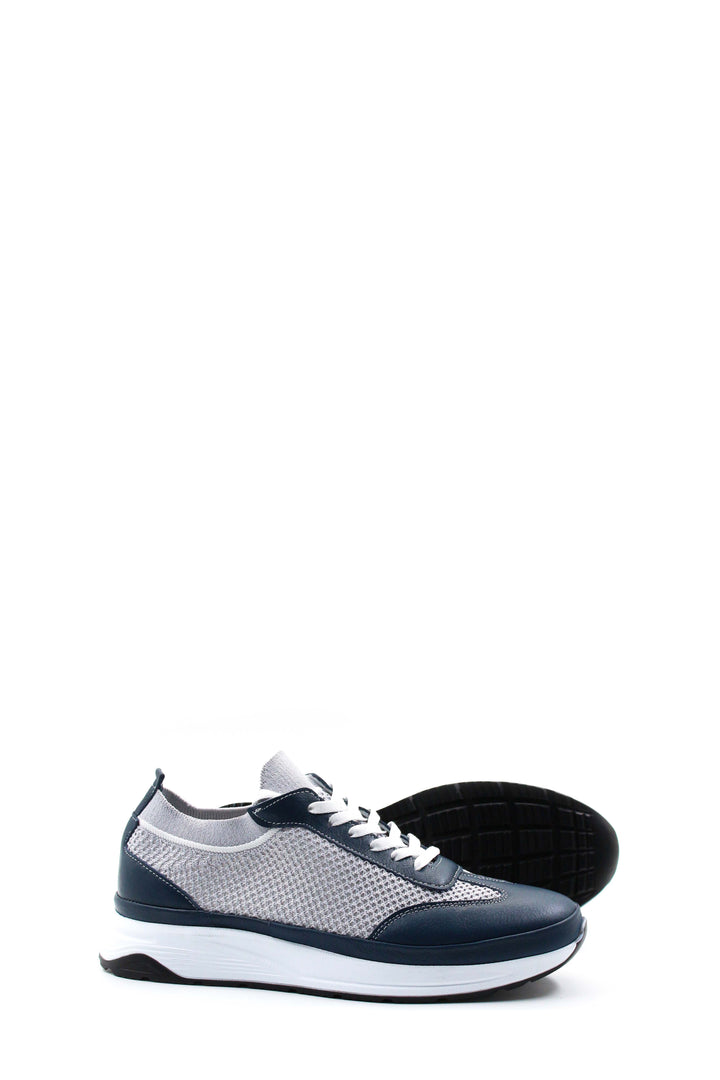 Men's Gray and Navy Lace-Up Athletic Sneakers with Cushioned Sole - Wessi
