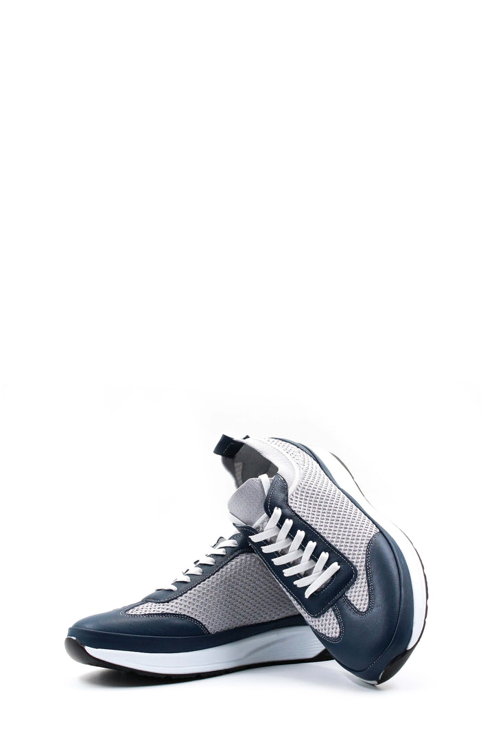 Men's Gray and Navy Lace-Up Athletic Sneakers with Cushioned Sole - Wessi