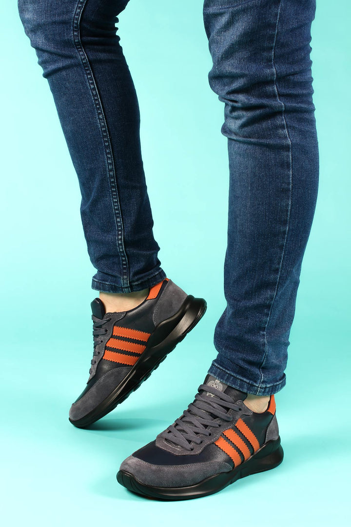 Men's Gray and Orange Stripe Sneakers-Wessi