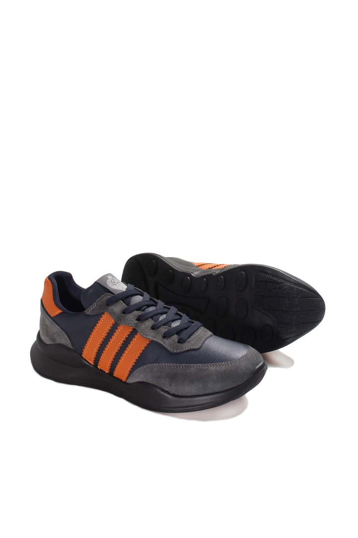 Men's Gray and Orange Stripe Sneakers-Wessi