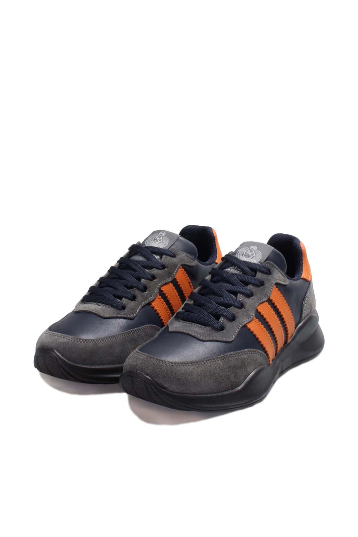 Men's Gray and Orange Stripe Sneakers-Wessi