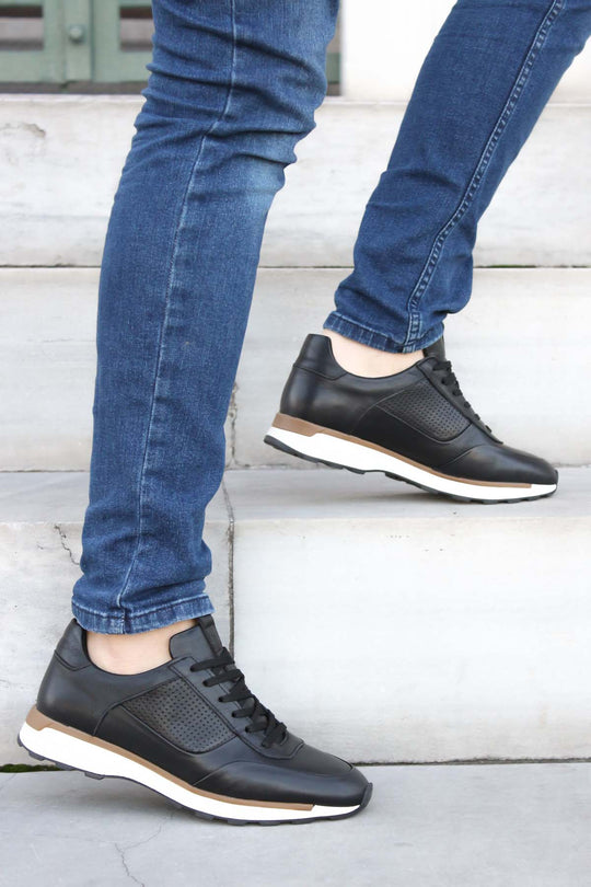 Zapatillas de Hombre de Piel Negra y Marrón-Wessi