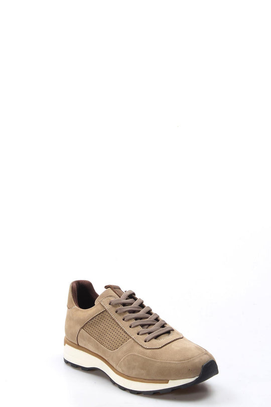 Men's Beige Suede Sneakers with Perforated Side Panel - Wessi