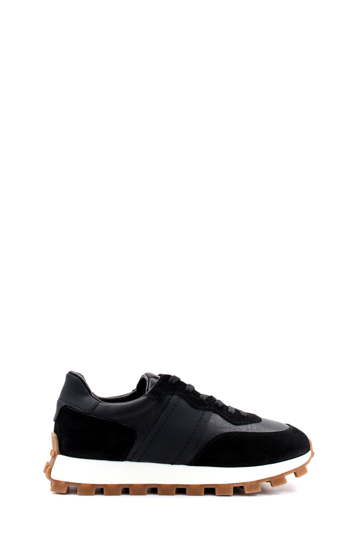 Men's Black Leather and Suede Sneakers with Contrast Sole - Wessi
