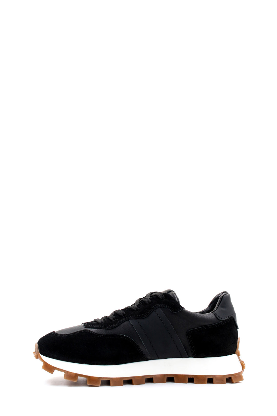 Men's Black Leather and Suede Sneakers with Contrast Sole - Wessi