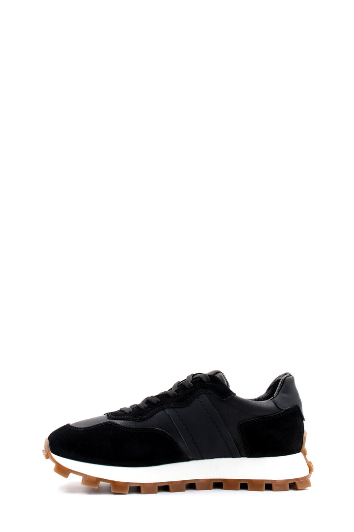 Men's Black Leather and Suede Sneakers with Contrast Sole - Wessi