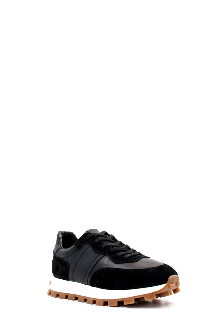 Men's Black Leather and Suede Sneakers with Contrast Sole - Wessi