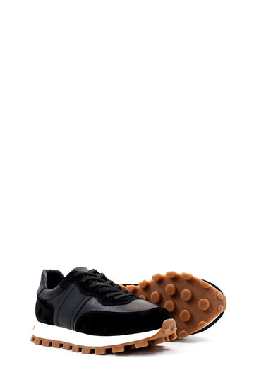 Men's Black Leather and Suede Sneakers with Contrast Sole - Wessi