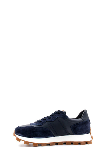 Men's Navy Blue Suede and Leather Casual Sneakers with White Sole - Wessi