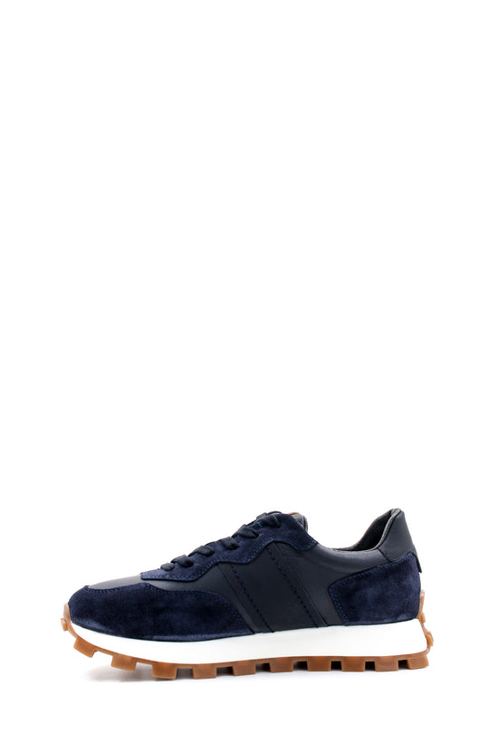 Men's Navy Blue Suede and Leather Casual Sneakers with White Sole - Wessi