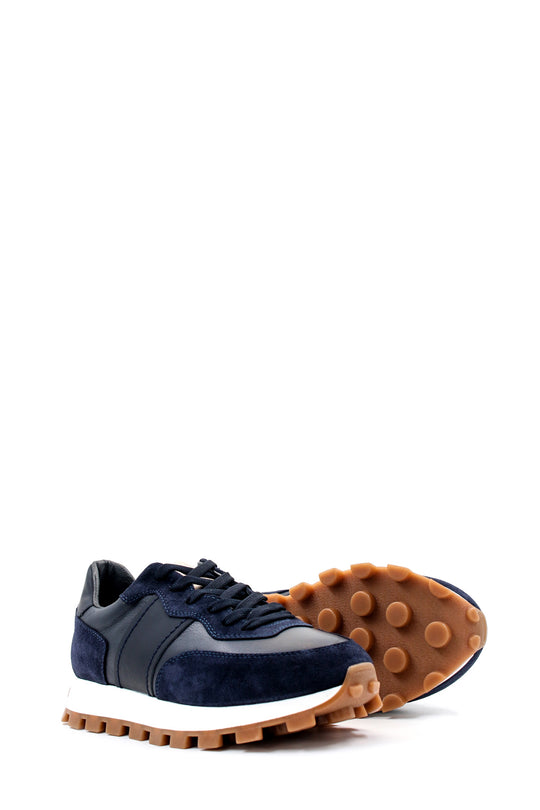 Men's Navy Blue Suede and Leather Casual Sneakers with White Sole - Wessi