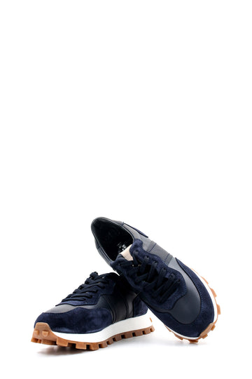 Men's Navy Blue Suede and Leather Casual Sneakers with White Sole - Wessi