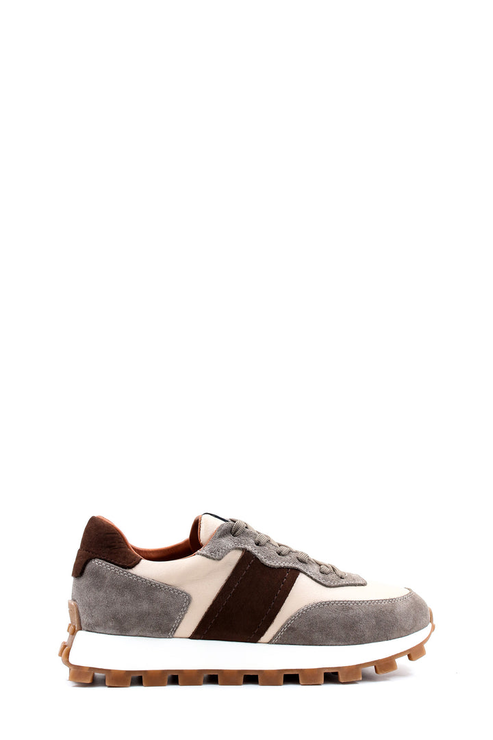 Men's Beige and Grey Suede Casual Sneakers with Brown Accents - Wessi