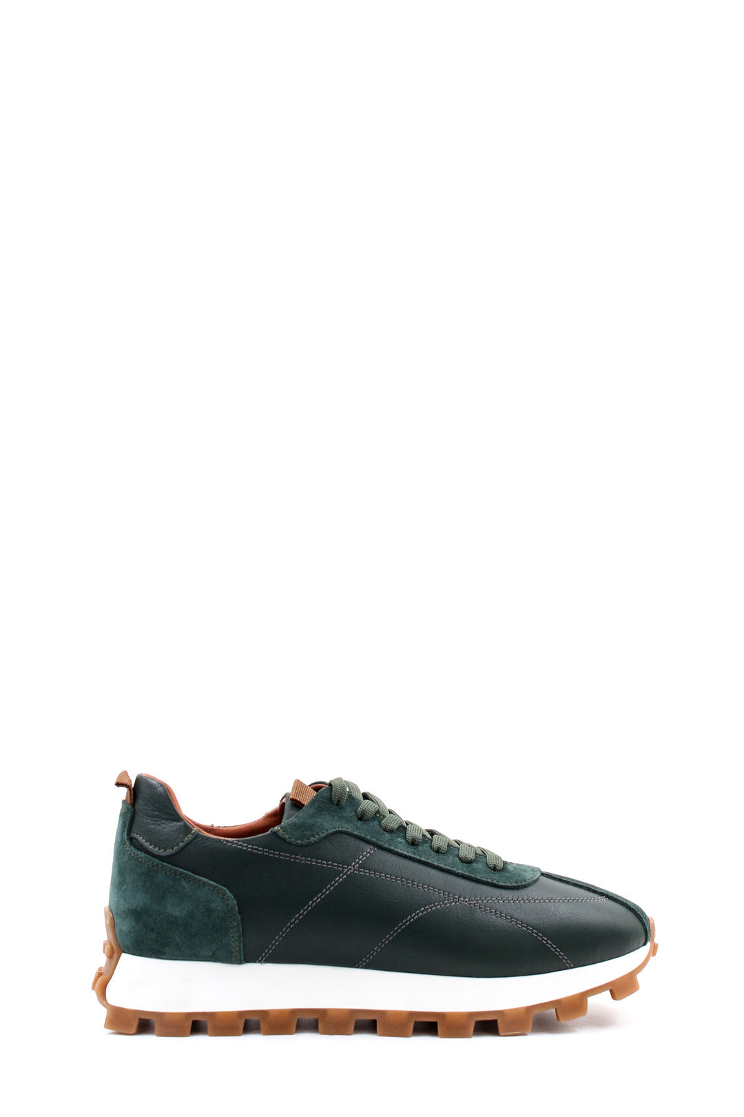 Men's Green and Brown Casual Sneakers with Suede and Leather Upper - Wessi