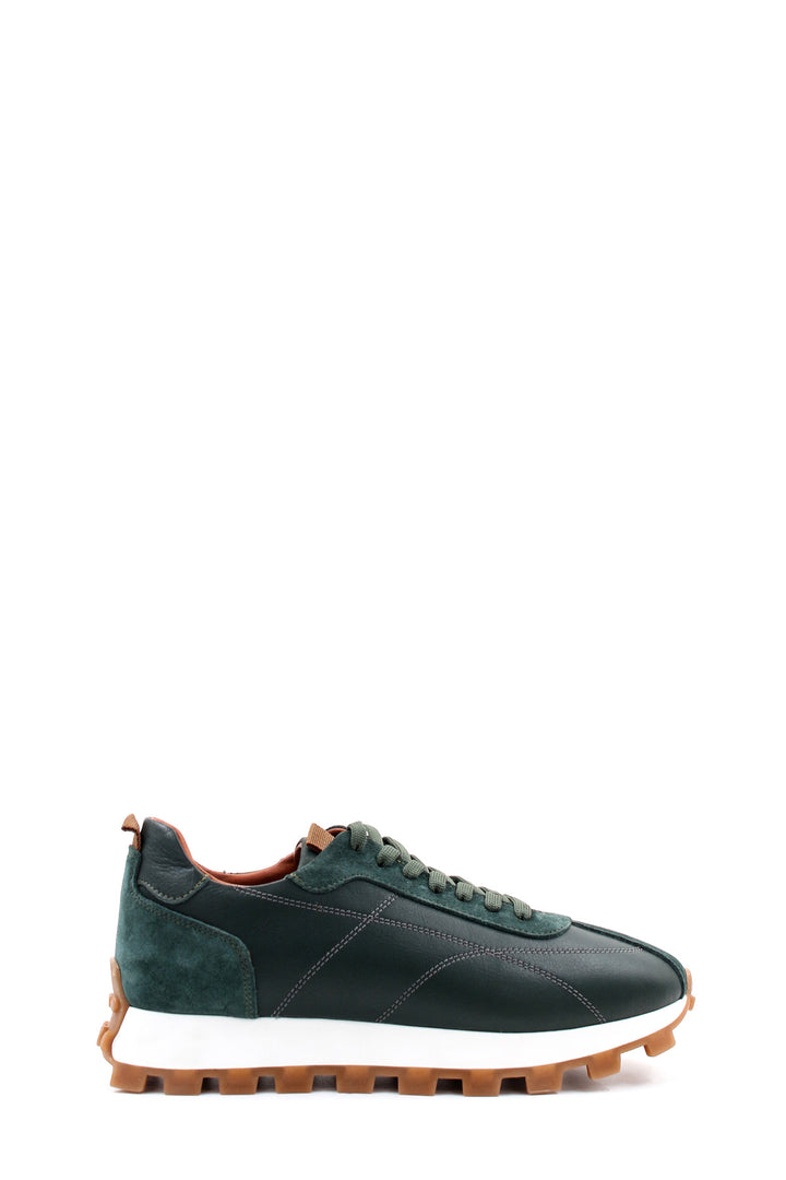 Men's Green and Brown Casual Sneakers with Suede and Leather Upper - Wessi