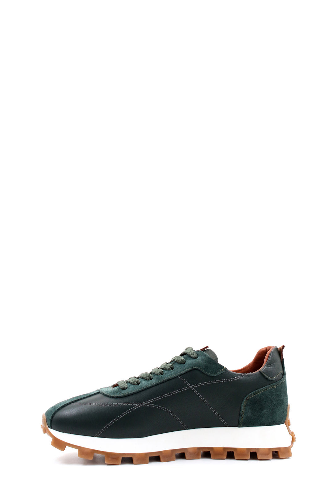 Men's Green and Brown Casual Sneakers with Suede and Leather Upper - Wessi