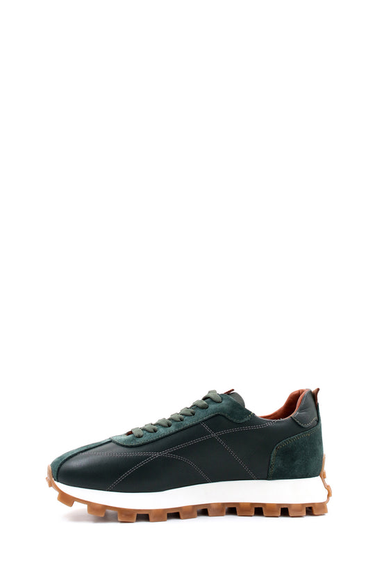 Men's Green and Brown Casual Sneakers with Suede and Leather Upper - Wessi