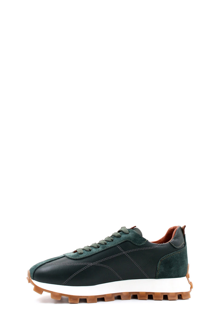 Men's Green and Brown Casual Sneakers with Suede and Leather Upper - Wessi