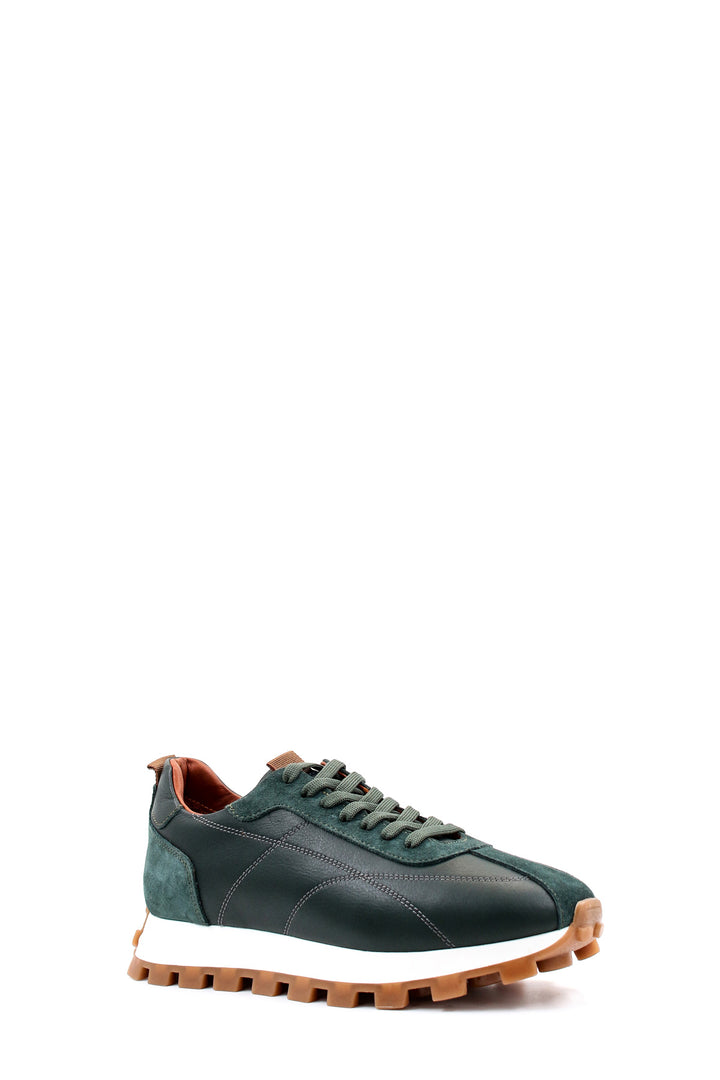 Men's Green and Brown Casual Sneakers with Suede and Leather Upper - Wessi