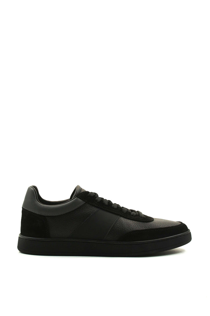 Men's Black Leather Casual Sneakers with Suede Accents - Wessi