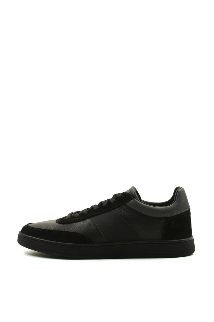 Men's Black Leather Casual Sneakers with Suede Accents - Wessi