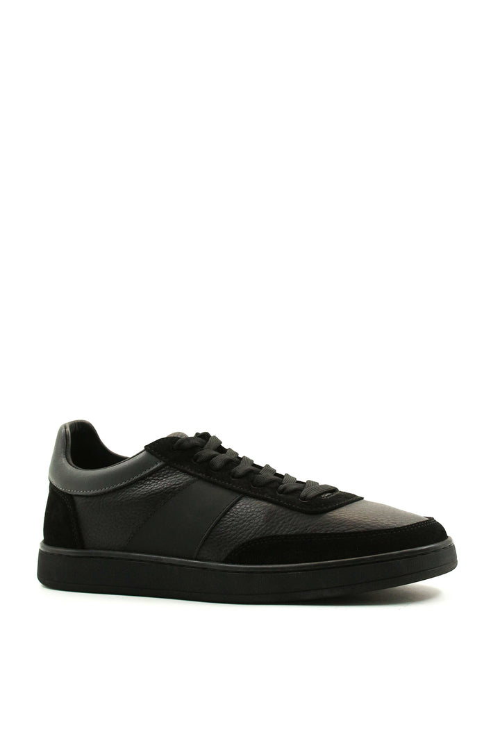 Men's Black Leather Casual Sneakers with Suede Accents - Wessi