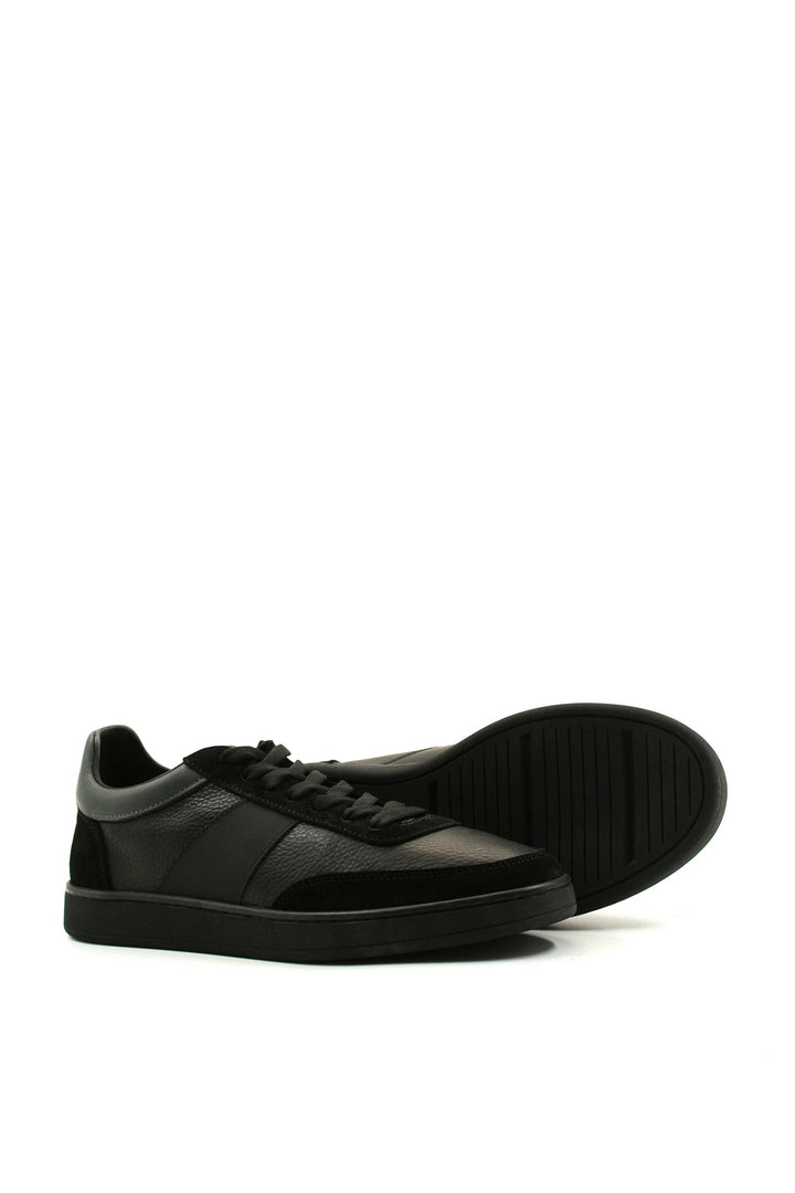 Men's Black Leather Casual Sneakers with Suede Accents - Wessi