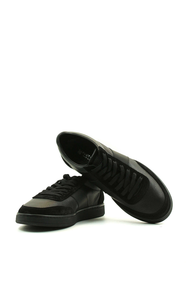 Men's Black Leather Casual Sneakers with Suede Accents - Wessi