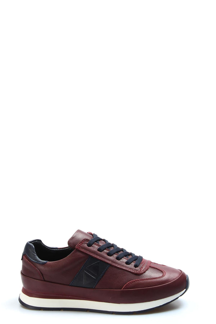 Men's Burgundy Leather Casual Sneakers-Wessi