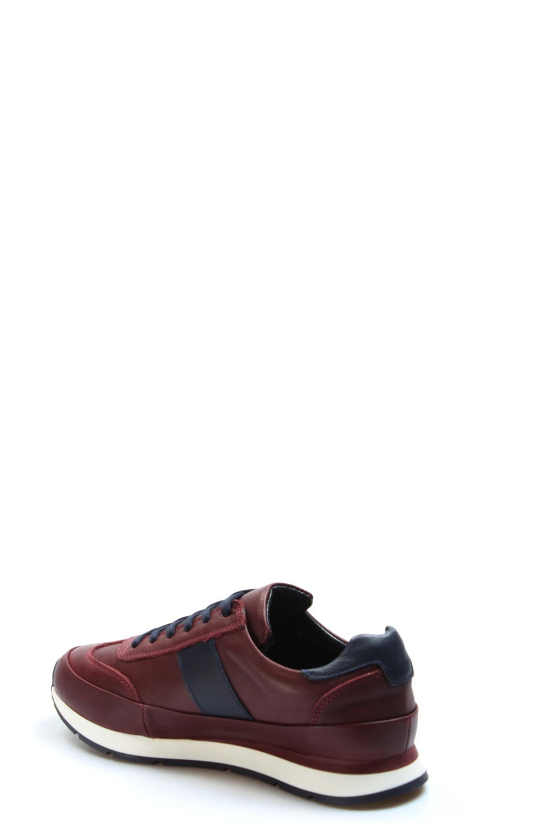 Men's Burgundy Leather Casual Sneakers-Wessi