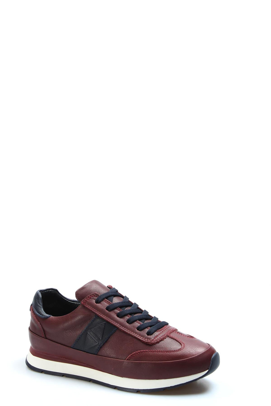 Men's Burgundy Leather Casual Sneakers-Wessi
