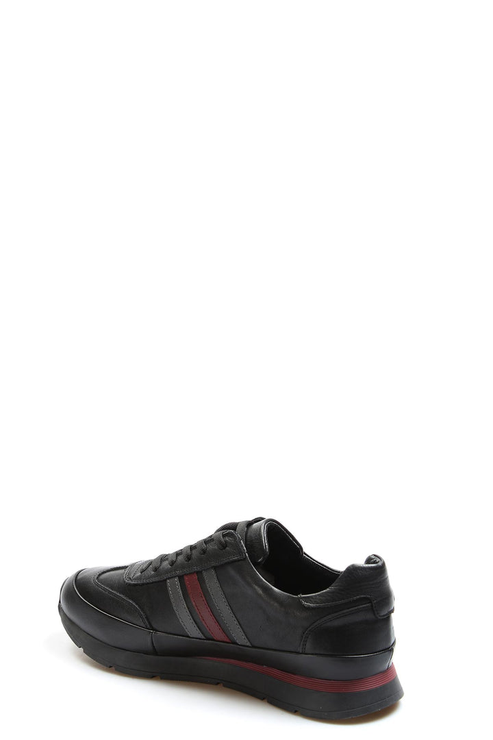 Men's Black Leather Stripe Sneakers-Wessi