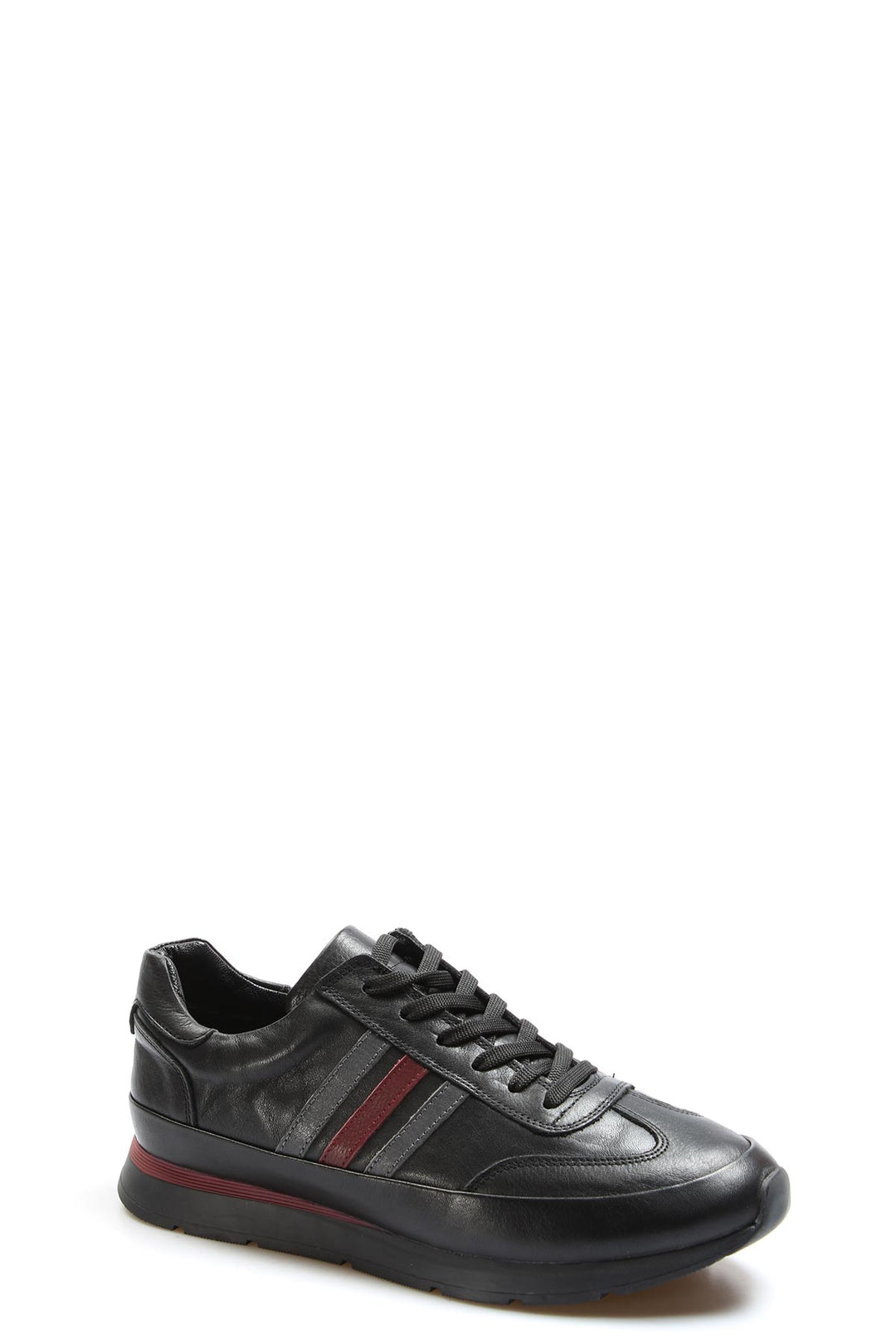 Men's Black Leather Stripe Sneakers-Wessi
