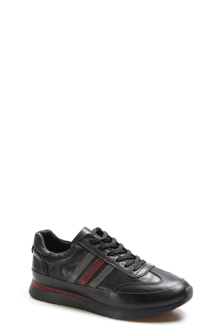 Men's Black Leather Stripe Sneakers-Wessi