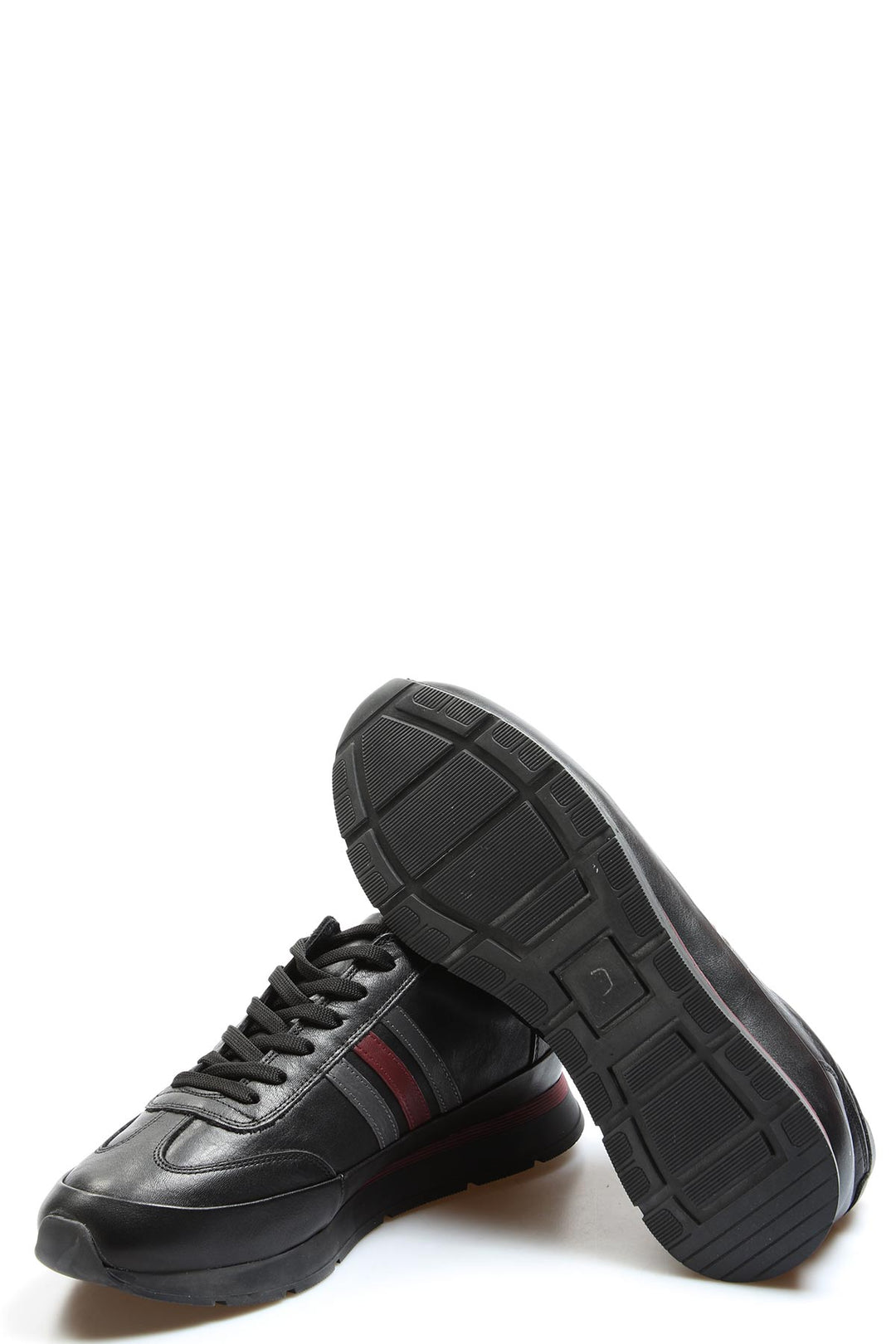 Men's Black Leather Stripe Sneakers-Wessi