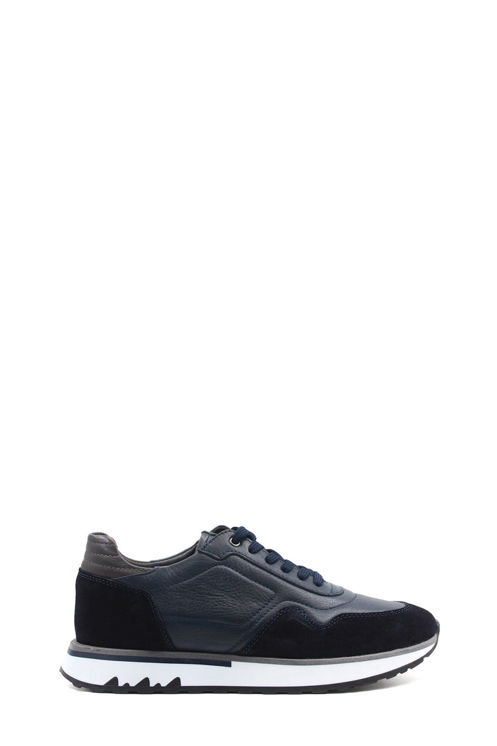 Men's Navy Blue Leather Sneakers with White Sole - Wessi