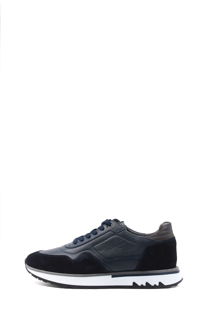 Men's Navy Blue Leather Sneakers with White Sole - Wessi