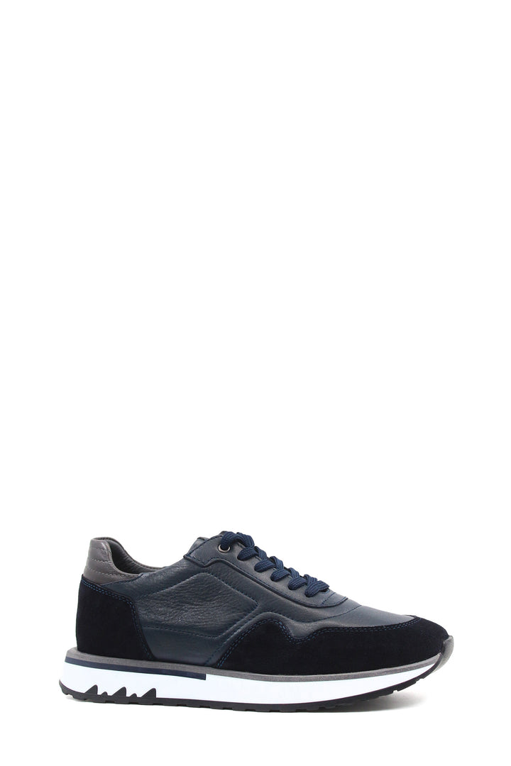 Men's Navy Blue Leather Sneakers with White Sole - Wessi