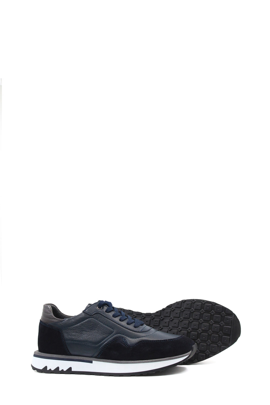 Men's Navy Blue Leather Sneakers with White Sole - Wessi