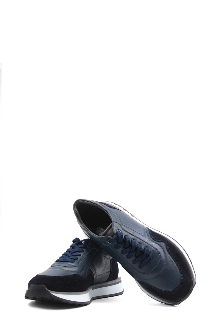 Men's Navy Blue Leather Sneakers with White Sole - Wessi