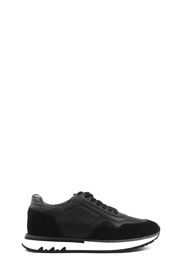 Men's Black Leather and Suede Sneakers with White Sole - Wessi