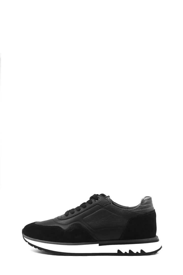 Men's Black Leather and Suede Sneakers with White Sole - Wessi