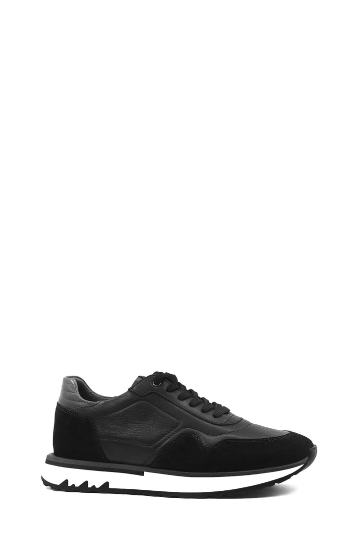 Men's Black Leather and Suede Sneakers with White Sole - Wessi