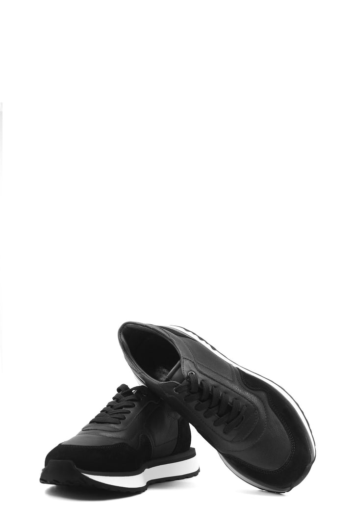 Men's Black Leather and Suede Sneakers with White Sole - Wessi