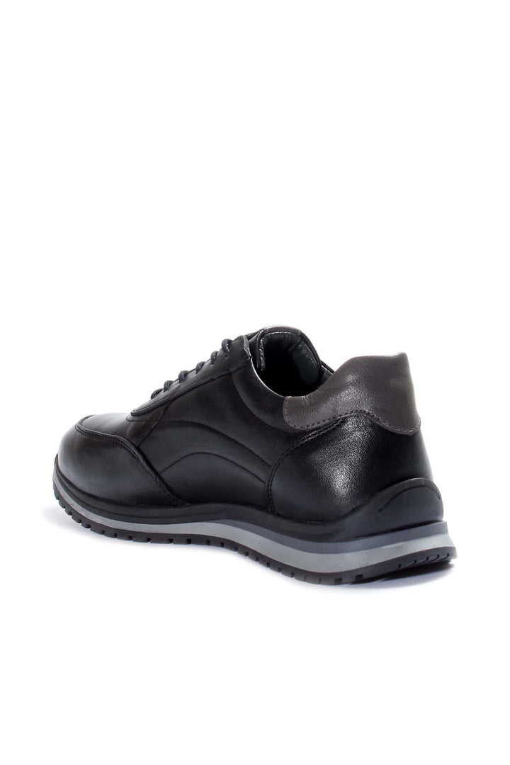 Men's Black Leather Lace-Up Sneakers with Contrast Sole - Wessi